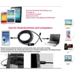2in1 AnDroid 1,5 méter / 5,5mm OKOSTELEFON ENDOSZKÓP KAMERA OTG USB / Micro USB / TABLET / PC / CMOS OBJEKTÍV IP67 VÍZÁLLÓ 6x SMD LED FOTÓ / VIDEÓ