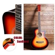8db-os AKUSZTIKUS FÉM HÚROS KLASSZIKUS KEZDŐ GITÁR KÉSZLET 98cm 3/4 JUNIOR / FELNŐTT SunBursT NYÁRS / HÁRFA + GITÁRHANGOLÓ + TOK + HÚRKÉSZLET + PÁNT + PIPA + PENGETŐK