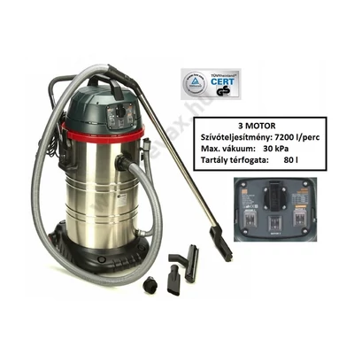 DRW IPARI PORSZÍVÓ 3 MOTORRAL 80liter 30Kpa 3000W INOX rozsdamentes
