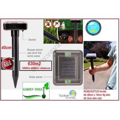 630m2 GardenTools KÜLTÉRI NAPELEMES EGÉRRIASZTÓ PATKÁNYRIASZTÓ VAKONDRIASZTÓ 40x10cm SOLAR RÁGCSÁLÓRIASZTÓ