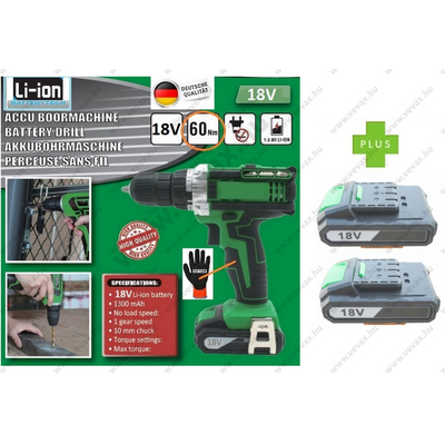 Li-Ion 18V akkus fúró 19Nm + 2 db akkuval