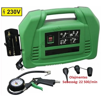 230volt 1100watt olajmentes hordozható kompresszor 180 liter / perc 8bar 115PSI légkompresszor
