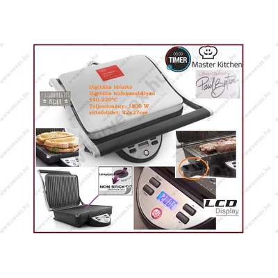 MasterKitchen DIGITÁLIS KONTAKTGRILL ASZTALI GRILLSÜTŐ PROGRAMOZHATÓ ELEKTROMOS SZENDVICSSÜTŐ KONTAKT GRILL