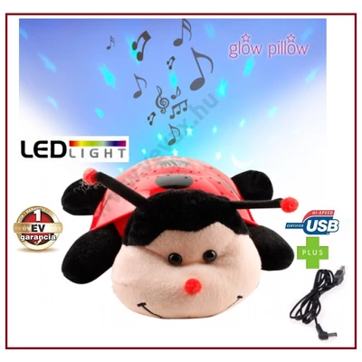 VILÁGÍTÓ KATICABOGÁR PÁRNA PLÜSS ÉJSZAKAI CSILLAGOS ÉGBOLT PROJEKTOROS FÉNY FIGURA AKKUS USB 1 év GARANCIA