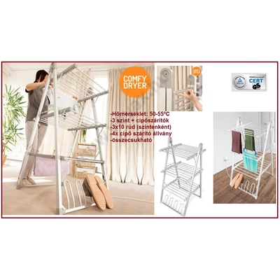 30 rudas COMFY Dryer ELEKTROMOS RUHASZÁRÍTÓ ÁLLVÁNY TÖRÖLKÖZŐSZÁRÍTÓ CIPŐSZÁRÍTÓ RADIÁTOR HŐSUGÁRZÓ 300W TÖRÖLKÖZŐ SZÁRÍTÓ TÖRÜLKÖZŐ SZÁRÍTÓ