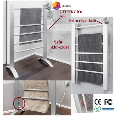 EClass Alu FALI / ÁLLÓ ELEKTROMOS RUHASZÁRÍTÓ TÖRÖLKÖZŐSZÁRÍTÓ RADIÁTOR HŐSUGÁRZÓ 90x56cm 90W TÖRÖLKÖZŐ SZÁRÍTÓ TÖRÜLKÖZŐ SZÁRÍTÓ EZÜST SZÍNŰ
