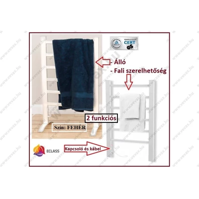 EClass Fehér FALI / ÁLLÓ ELEKTROMOS RUHASZÁRÍTÓ TÖRÖLKÖZŐSZÁRÍTÓ RADIÁTOR HŐSUGÁRZÓ 90x56cm 90W TÖRÖLKÖZŐ SZÁRÍTÓ TÖRÜLKÖZŐ SZÁRÍTÓ FEHÉR SZÍNŰ