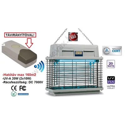 Távirányítós 160m2 elektromos rovarcsapda UV -A 2x10W 20W légyírtó szúnyogírtó DC 7000V rácsfeszültséggel