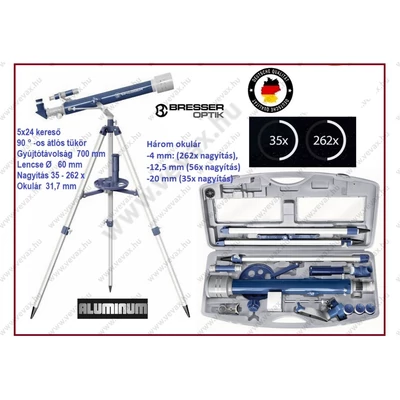 BRESSER 35x ‑ 262x NAGYÍTÁS CSILLAGÁSZ TÁVCSŐ 60/700mm KÉSZLET TELESZKÓP CSILLAGÁSZATI TÁVCSŐ