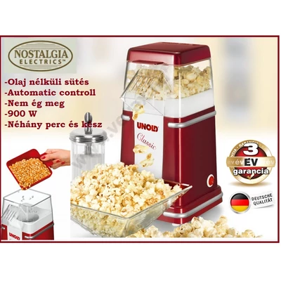 UNOLD Classic POPCORN PATTOGATOTT KUKORICA KÉSZÍTŐ GÉP OLAJ NÉLKÜLI ELEKTROMOS KUKORICA PATTOGTATÓ GÉP