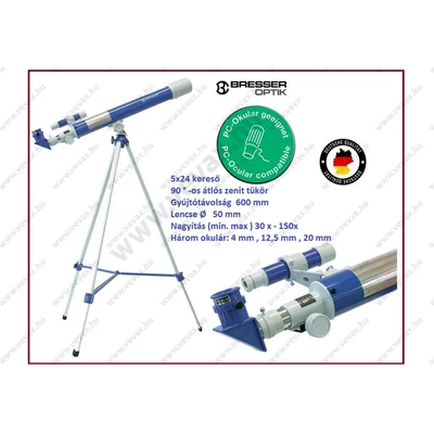 BRESSER 30x ‑ 150x NAGYÍTÁS CSILLAGÁSZ TÁVCSŐ 50/600mm TELESZKÓP CSILLAGÁSZATI TÁVCSŐ