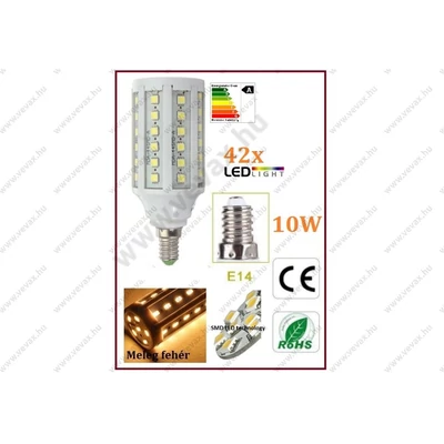 E14 10W SMD 42x LED IZZÓ MELEG FEHÉR KUKORICA