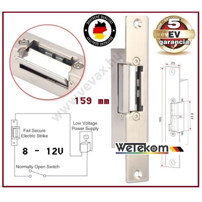 WETEKOM ELEKTROMOS AJTÓZÁR 8 - 12V KAPUNYITÓ 160mm ELEKTROMOS AJTÓNYITÓ ZÁR 5 év GARANCIA