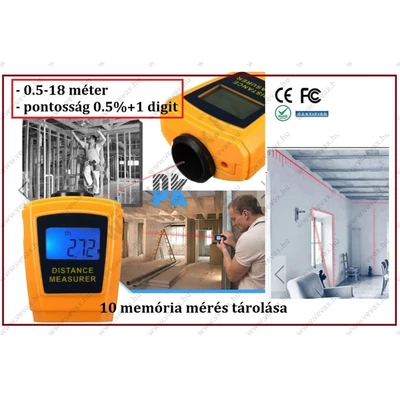 18m Mini ULTRAHANGOS LÉZERES TÁVOLSÁGMÉRŐ 18 méter LCD DIGITÁLIS 0,5 - 18m távolságmérés