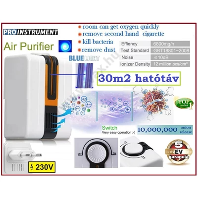 ProInstrument NEGATÍV IONOS LÉGTISZTÍTÓ ELEKTROMOS 30m2 ÓZON ANION IONIZÁTOROS LÉGFRISSÍTŐ 5 év GARANCIA
