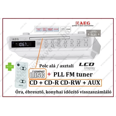 AEG KONYHAI RÁDIÓ / CD LEJÁTSZÓ PULT ALÁ FM RÁDIÓS ÓRA DŐZÍTŐ VISSZASZÁMLÁLÓ + TÁVIRÁNYÍTÓ CD-R CD-RW AUX KRC-4376