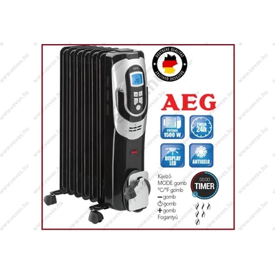 AEG DIGITÁLIS OLAJRADIÁTOR 1500W  7 tagos IDŐKAPCSOLÓ + FOKOZATSZABÁLYZÁS + FAGYVÉDELEM + HŐMÉRŐ 7 bordás hősugárzó