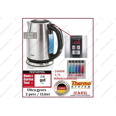 AEG Turbo 1,7L 2400W DIGITÁLIS GYORS VÍZFORRALÓ HŐFOKSZABÁLYZÓVAL 1,7 Liter INOX ROZSDAMENTES PROGRAMOZHATÓ HŐFOKSZABÁLYZÓS