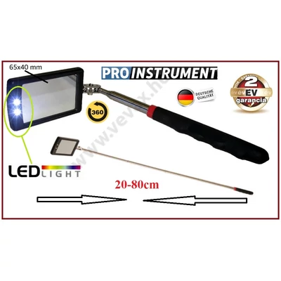 ProInstrument VILÁGÍTÓ TELESZKÓPOS TÜKÖR CSUKLÓS 19-80cm 2x LED LÁMPÁKKAL KERESŐ VIZSGÁLÓTÜKÖR 2 év GARANCIA