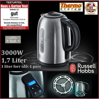 Russel Hobbs 1 perces Turbo 3000W 1,7L DIGITÁLIS GYORS VÍZFORRALÓ HŐFOKSZABÁLYZÓVAL 1,7 Liter INOX ROZSDAMENTES PROGRAMOZHATÓ HŐFOKSZABÁLYZÓS 3 év GARANCIA