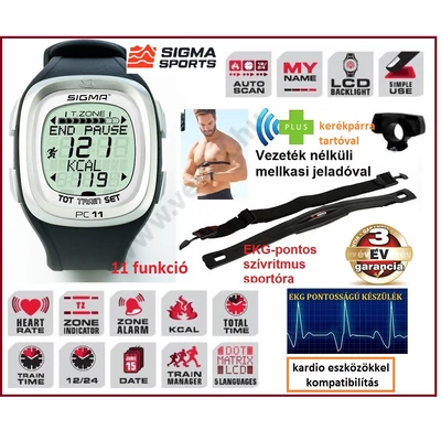 SIGMA EKG PULZUSMÉRŐ KARÓRA SPORTÓRA + VEZETÉK NÉLKÜLI MELLKASI JELADÓVAL KARDIÓ KOMPATIBILIS KALÓRIASZÁMLÁLÓ 3 év GARANCIA