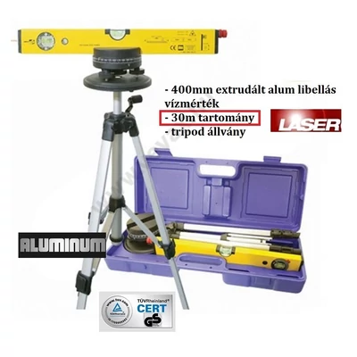 VONALELŐLÉTES 30méter LÉZERES SZINTEZŐ 400mm VÍZMÉRTÉK KÉSZLET VÍZSZINTEZŐ + TRIPOD ÁLLVÁNY