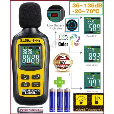ProInstrument ProColor KÉTSEBESSÉGES SZÍNES 35-135dBA DIGITÁLIS ZAJSZÍNTMÉRŐ 31,5Hz -8 kHz HANGSZÍN HANGERŐ DECIBEL MÉRŐ MŰSZER 3 év GARANCIA