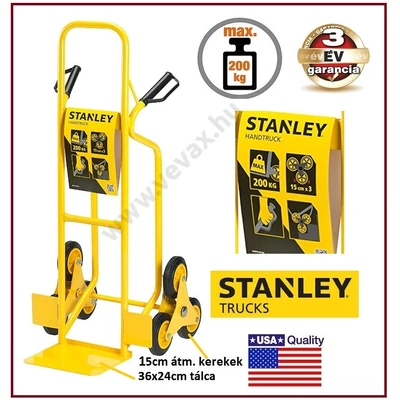 STANLEY 6 KEREKŰ LÉPCSŐJÁRÓ MOLNÁRKOCSI 200kg KÉZIKOCSI LÉPCSŐNJÁRÓ ZSÁKTARGONCA 3 ÉV GARANCIA