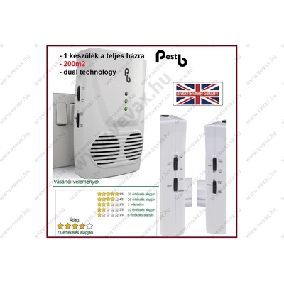 PestB Pro AZ EGÉSZ HÁZRA 1 készülék EGÉRRIASZTÓ ULTRAHANGOS + ELEKTROMÁGNESES HÁLÓZATI SZÚNYOGRIASZTÓ PATKÁNYRIASZTÓ ROVARRIASZTÓ RÁGCSÁLÓRIASZTÓ HÁLÓZATFÜGGŐ ELEKTROMOS ÁLLATRIASZTÓ
