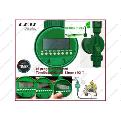 GardenTools Intelligens DIGITÁLIS ÖNTÖZŐ VEZÉRLŐ AUTOMATA IDŐKAPCSOLÓ KERTI CSAPRA HETI / NAPI 16 PROGRAMOS IDŐZÍTŐ TIMER LOCSOLÁS ÖNTŐZŐVEZÉRLÉS