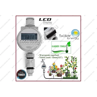 GardenTools NAPELEMES DIGITÁLIS ÖNTÖZŐ VEZÉRLŐ AUTOMATA IDŐKAPCSOLÓ KERTI CSAPRA HETI / NAPI 16 PROGRAMOS SOLAR IDŐZÍTŐ TIMER LOCSOLÁS ÖNTŐZŐVEZÉRLÉS 