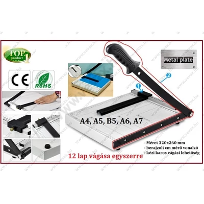 12 lapos A4 KAROS PAPÍRVÁGÓ GÉP A4 A5 B5 A6 A7 320x260cm