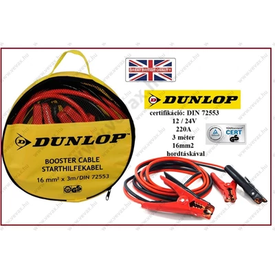 DUNLOP Premium 12V / 24V INDÍTÓKÁBEL 3 méter 16mm2 220A + HORDTÁSKA INDÍTÓ KÁBEL BIKÁZÓ KÁBEL
