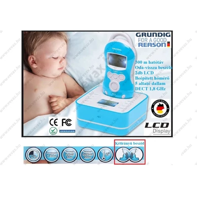 300m GRUNDIG 2x LCD DECT DIGITÁLIS BÉBIŐR KÉTUTAS KÉTIRÁNYÚ BESZÉLGETŐS BABAŐR BABYPHONE VEZETÉK NÉLKÜLI