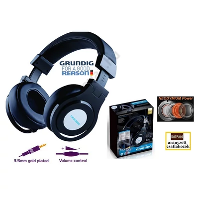 GRUNDIG HiFi FEJHALLGATÓ MP3 CD iPod 105dB HANGERŐSZABÁLYZÓVAL 40mm Neodymium HANGSZÓRÓKKAL