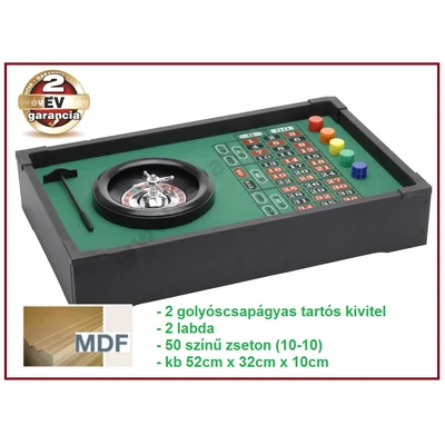 Vegas MINI CASINO ROULETTE ASZTAL 2x golyóscsapágyas KASZINÓ RULETT MDF 52x32x10cm 2 év GARANCIA