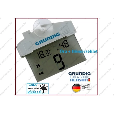 Grundig Big DIGITÁLIS ABLAKHŐMÉRŐ + ÓRA KÜLSŐ HŐMÉRŐ TAPADÓKORONGGAL