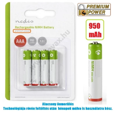 950mAh AAA micro ceruza akku Ni-MH akkumulátor 4db/bliszter 1,2V mikro mini tölthető elem