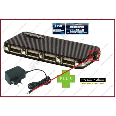 KÖNIG AKTÍV 4 PORTos USB 2.0 HUB + TÁPEGYSÉGGEL 4-es PORT ELOSZTÓ CMP-USB2HUB22