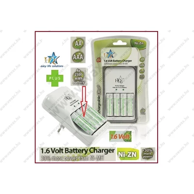 Ni-ZN 1,6V CERUZA AKKUTÖLTŐ + 4db 1,6V Ni-Zn 2500mAh AKKUMULÁTOR +30% TELJESÍTMÉNY HQ-CHARGER1.6V