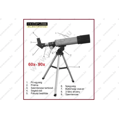 KÖNIG 90x CSILLAGÁSZ TÁVCSŐ 60x-90x TELESZKÓP CSILLAGÁSZATI TÁVCSŐ KN-SCOPE30