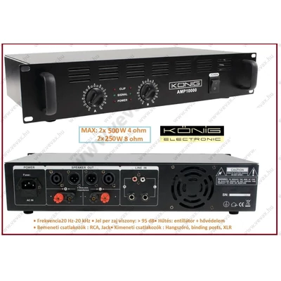 KÖNIG 2x500W FÉLPROFESSZIONÁLIS VÉGERŐSÍTŐ PA-AMP10000-KN VÉGFOK ERŐSÍTŐ