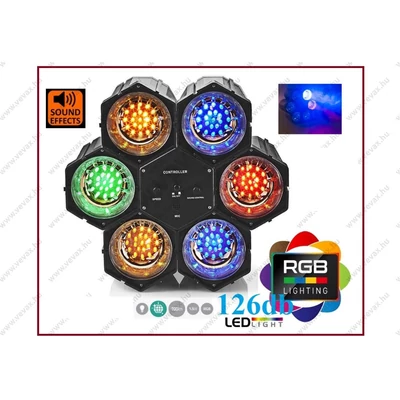 6 tagú 126db RGB LED FÉNYORGONA HANGVEZÉRELT + KÉZIVEZÉRELT FUTÓFÉNY LED-es
