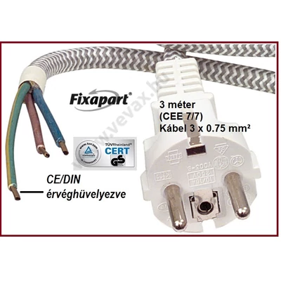 FixApart 3m SZÖVÖTT VASALÓZSINOR NEOPRÉN TEXTIL VASALÓ KÁBEL ÉRVÉGHÜVELYEZVE 3 méter 3x0,75mm2