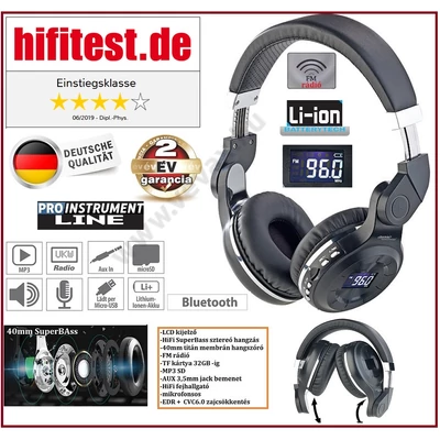 ProInstrument PureSound 4in1 LCD DIGITÁLIS BLUETOOTH FEJHALLGATÓ 32GB SD / FM rádió / MP3 / AUX / VEZETÉK NÉLKÜLI WIRELESS 2 év GARANCIA