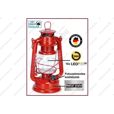 Classic LED-es PETRÓLEUMLÁMPA VIHARLÁMPA SZABÁLYOZHATÓ FÉM 25x15cm KEMPINGLÁMPA