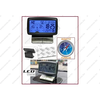 5in1 AUTÓS DIGITÁLIS IRÁNYTŰ ÓRA HŐMÉRŐ TÁJOLÓ MŰSZERFALRA MULTIFUNKCIÓS LCD 3,5"