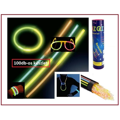 100db MultiColor HAJLÍTHATÓ NEON FÉNYRÚD KARKÖTŐ NYAKLÁNC 21cm BULI PARTI CSOMAG 4 SZÍN