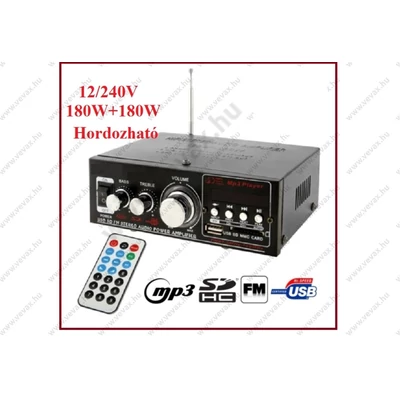 12/240V USB MP3 AUTÓS ERŐSÍTŐ RÁDIÓ ASZTALI ERŐSÍTŐ 2x180W FM RÁDIÓ USB SD MP3 LEJÁTSZÓ HORDOZHATÓ