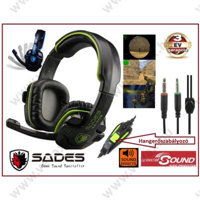 SADES SA-708 Pro GAME HEADSET MIKROFONOS FEJHALLGATÓ HANGERŐSZABÁLYZÓVAL 2,2m kábellel számítógépes játékosoknak 3 év GARANCIA
